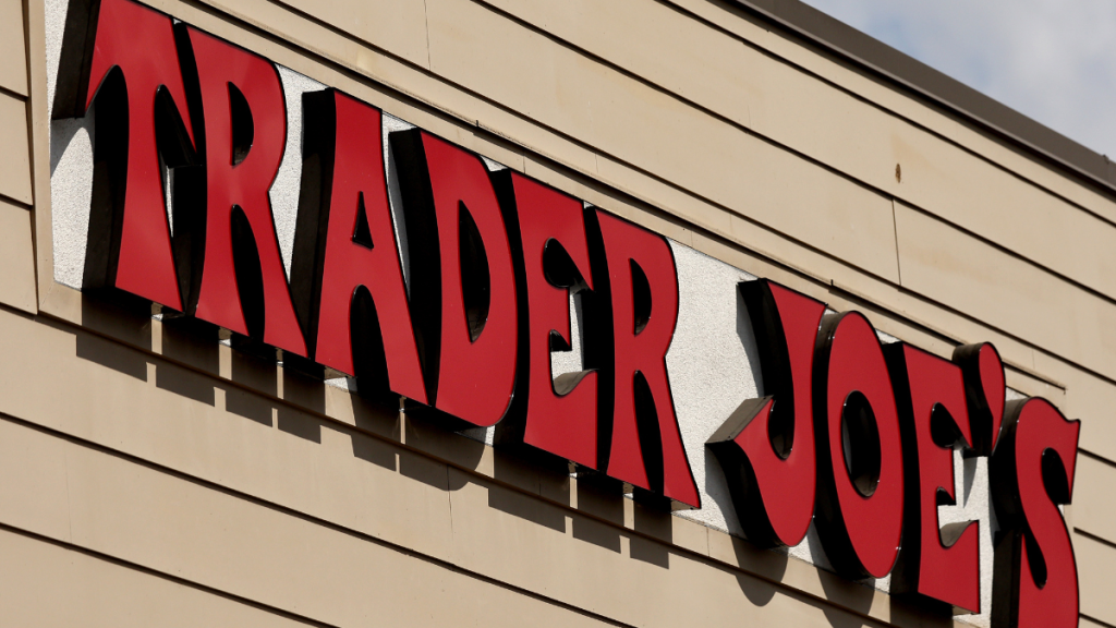 The Trader Joe's logo is displayed at a Trader Joe's store on September 16, 2024 in Glendale, California.