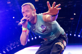 Chris Martin of Coldplay performs as the band headline the Pyramid stage during day four of Glastonbury Festival 2024 at Worthy Farm, Pilton on June 29, 2024 in Glastonbury, England.