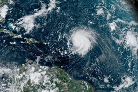 In this NOAA image taken by the GOES satellite, Hurricane Lee crosses the Atlantic Ocean as it moves west on September 8, 2023. Lee reached Category 5, but then weakened slightly to Category 4 as it expected to be a dangerous storm as it moves over the southwest Atlantic. It is too early to know if it will directly affect the United States.