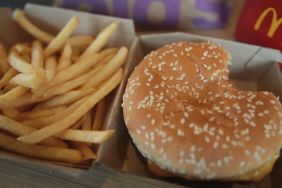 A Quarter Pounder hamburger, which was linked to a recent E.coli outbreak, is served at a McDonald's restaurant on March 30, 2017 in Effingham, Illinois.