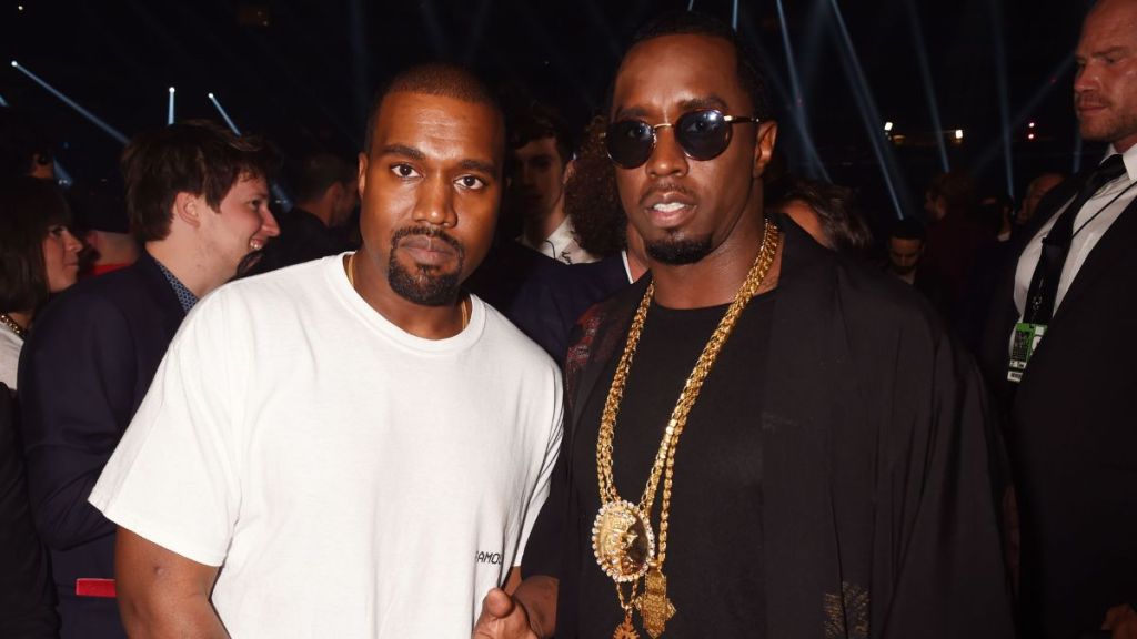 Kanye West and Sean Diddy Combs pose backstage during the 2016 MTV Video Music Awards at Madison Square Garden on August 28, 2016 in New York City.