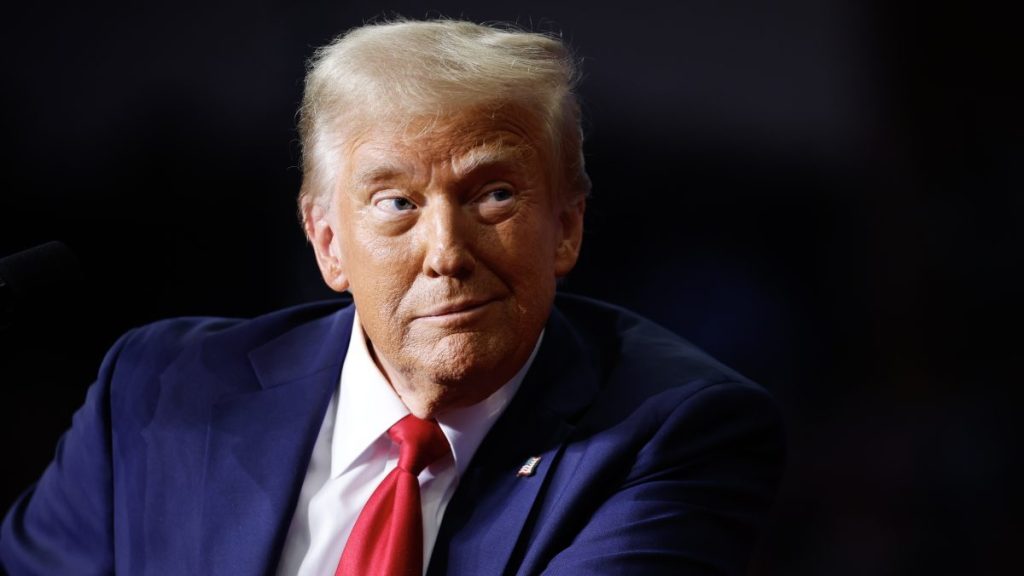 Republican presidential nominee, former President Donald Trump holds a campaign rally at the PPG Paints Arena on November 04, 2024 in Pittsburgh, Pennsylvania. With one day left before the general election, Trump is campaigning for re-election in the battleground states of North Carolina, Pennsylvania and Michigan.