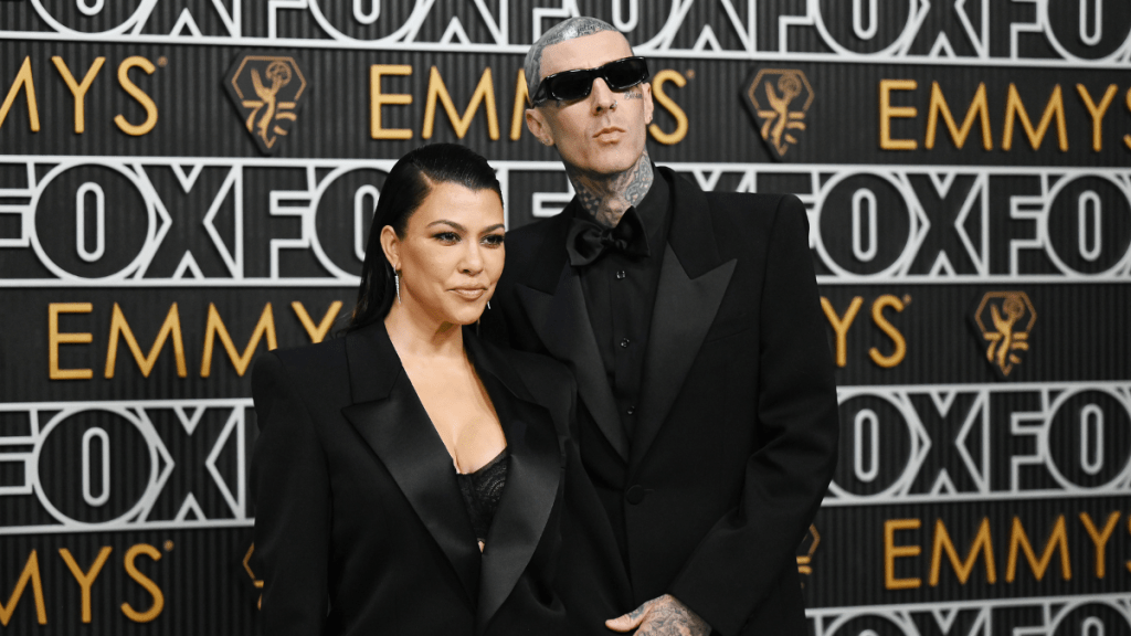 Kourtney Kardashian and Travis Barker at the 75th Primetime Emmy Awards held at the Peacock Theater on January 15, 2024 in Los Angeles, California.