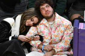 Selena Gomez and Benny Blanco attend a basketball game between the Los Angeles Lakers and the Miami Heat at Crypto.com Arena on January 03, 2024 in Los Angeles, California.