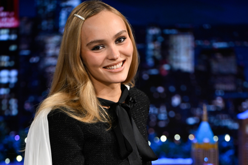 Lily-Rose Depp Jimmy Fallon cape LBD