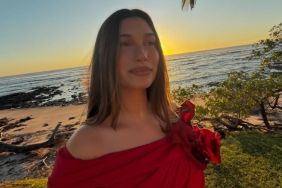 Hailey Bieber red dress