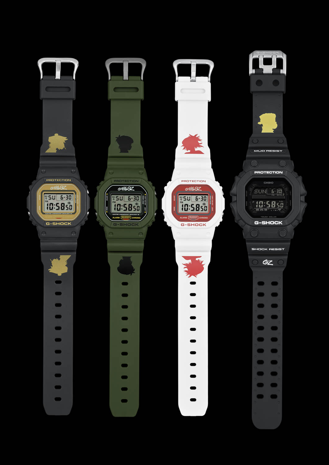 Collection of Casio G-Shock x Gorillaz Collab