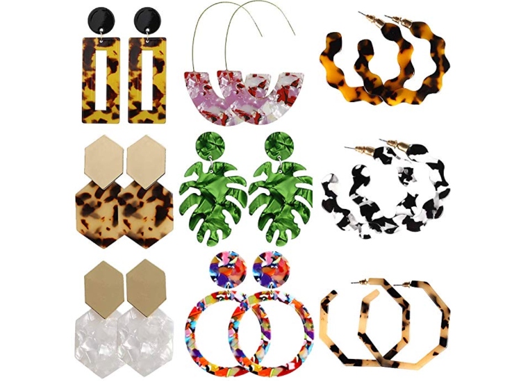 Elot's 9 Pairs Acrylic-Resin Hoop Earrings Set